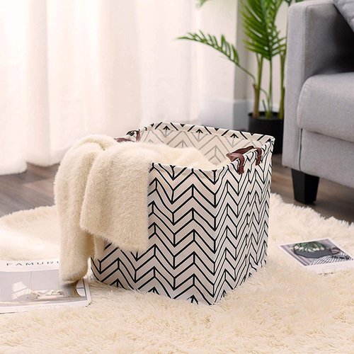 KRLIFCSL 3 Pieces 13 Inch Square Storage Bin, Fabric Folding Storage Baskets with Handles, Storage Organizer for kid's Toy & Baby Clothing - Laundry Basket/ Nursery Hamper (3 Geometric)