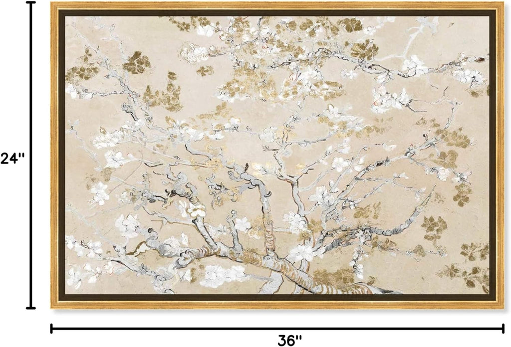 Oliver Gal Canvas Print - Van Gogh in Golden Blossoms | Elegant Wall Art for Living Room, Bedroom & Bathroom - 36" x 24" with Gold Floater Frame