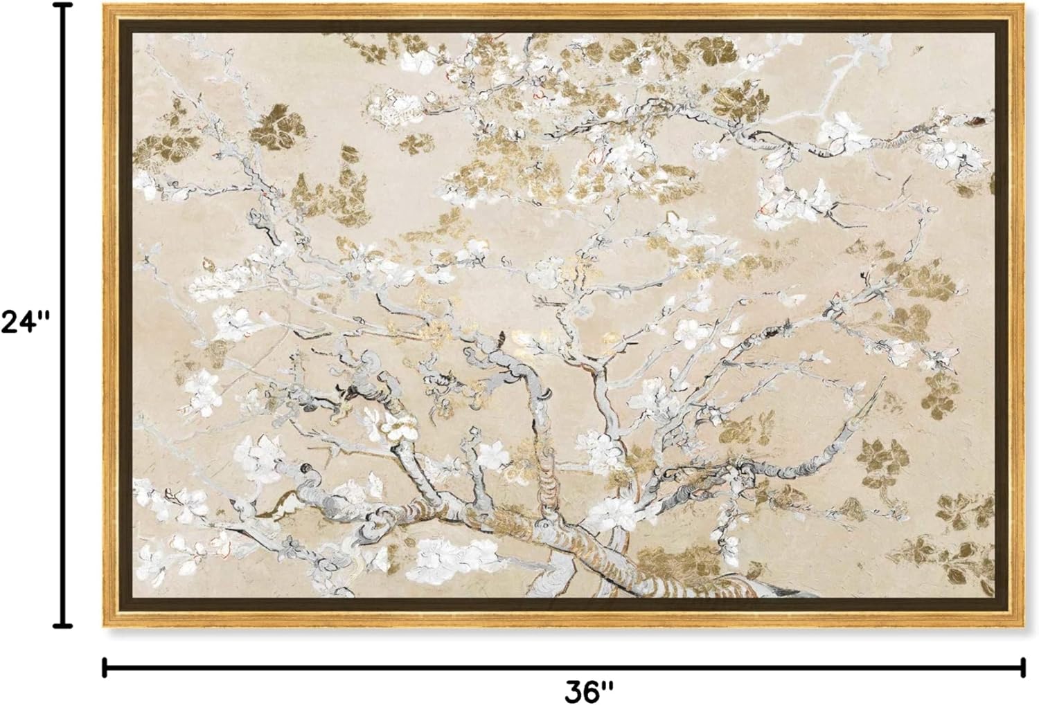 Oliver Gal Canvas Print - Van Gogh in Golden Blossoms | Elegant Wall Art for Living Room, Bedroom & Bathroom - 36" x 24" with Gold Floater Frame
