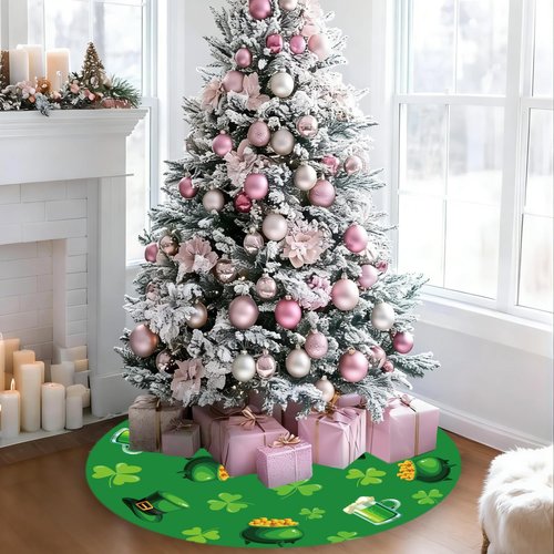 St Patricks Day Tree Skirt St Patricks Day Decorations 36" Reversible Shamrock Double Sided Print Mat for Trees St Patricks Day Decor Holiday Party Garden Indoor Home Decorations