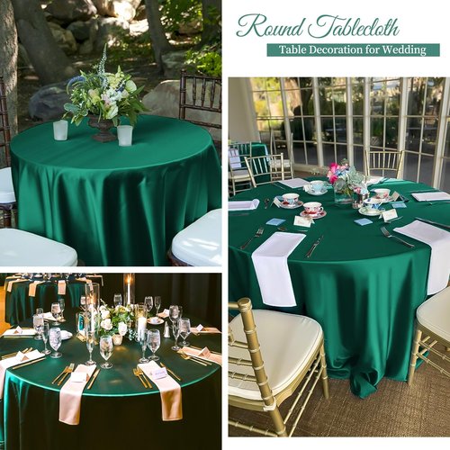 6 Pack 108 Inch Hunter Green Satin Tablecloth - Premium Bright Silky Round Tablecloth Overlay Smooth Fabric Table Cover, Table Decoration for Wedding Party Banquet Events Restaurant Kitchen Dining