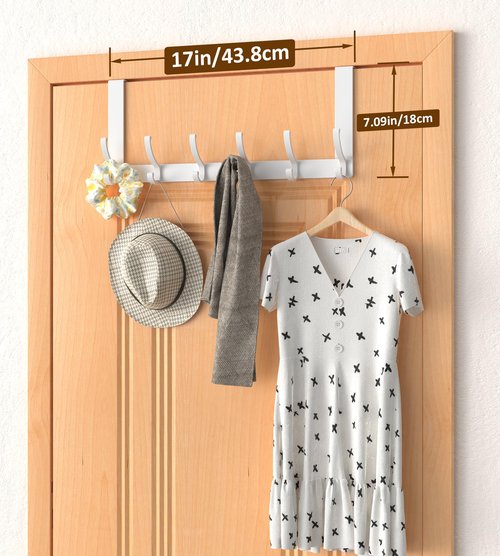 CHAUNCEY HOME Over The Door Hooks Hanger with Extended Arms, Fit 1 3/8" Door, Tool-Free Assembly, F7U, Towel Rack Organizer Holder - Glossy White