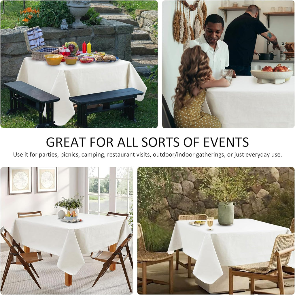 Skiennix Square Vinyl Tablecloth - Waterproof Flannel Backing | 54x54 Inch Ivory - 6 Pack for Outdoor Dining