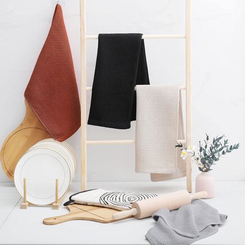 Homaxy 100% Cotton Waffle Weave Kitchen Dish Towels - Ultra Soft & Absorbent, 13 x 28 Inches, 6-Pack | Rust