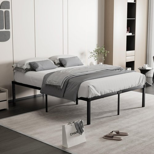 VECELO 16" Full Size Metal Platform Tall Bed Frame,Heavy Duty Steel Slat/Easy Assembly Mattress Foundation/No Box Spring Needed