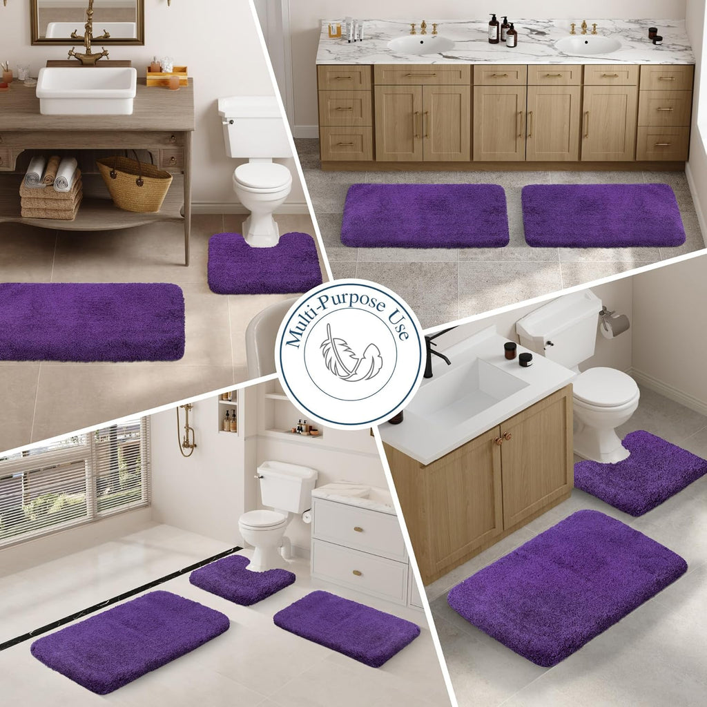Walensee Non-Slip Bath Mat - Soft Microfiber Shaggy Rug | Water Absorbent, Machine Washable (16 x 24, Dark Purple)