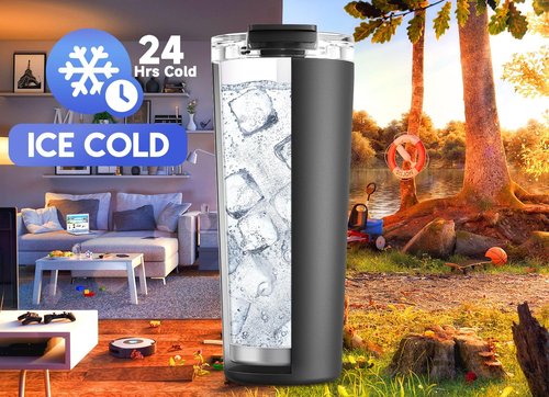 Meoky 24 oz Stainless Steel Travel Coffee Mug - Leak-Proof Lid | Insulated for 8 Hours Hot & 24 Hours Cold (Night)