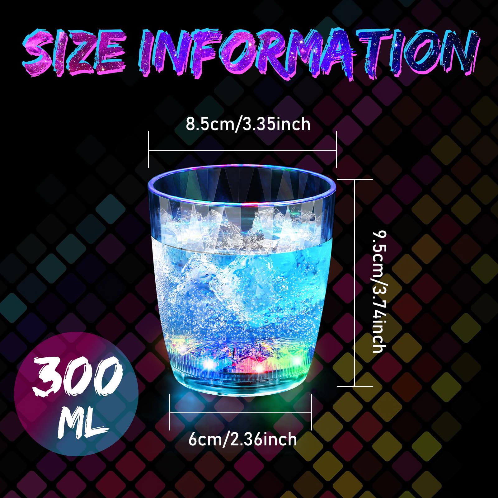 Potchen 6 Pcs 10 oz Plastic Light up Glasses LED Cups for Night Drinking Liquid Activated Glow Party Favor Multicolor Neon Shot Glasses for Disco Bar