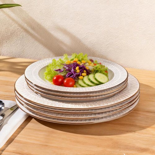 GBHOME Ceramic Dinnerware Sets,18 pcs Embossed Elegant Stoneware Plates and Bowls Sets, Housewarming Wedding Gift | Dishwasher & Microwave Safe | Dishes Set Service for 6