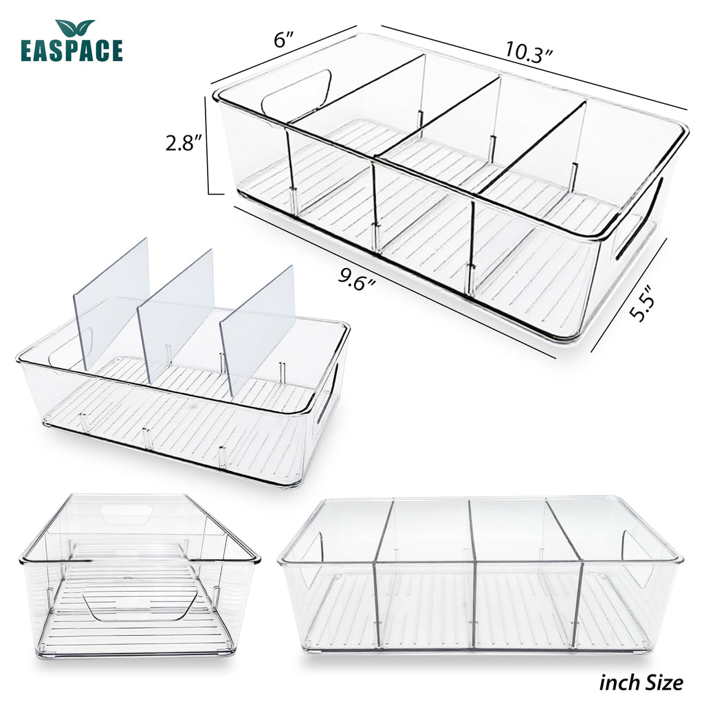 EASPACE 4-Pack Pantry Organizer Bins – Clear Storage Containers for Pantry, Kitchen, Fridge, Cabinet, or Shelf – Perfect for Snacks, Food, Drinks & Multi Purpose