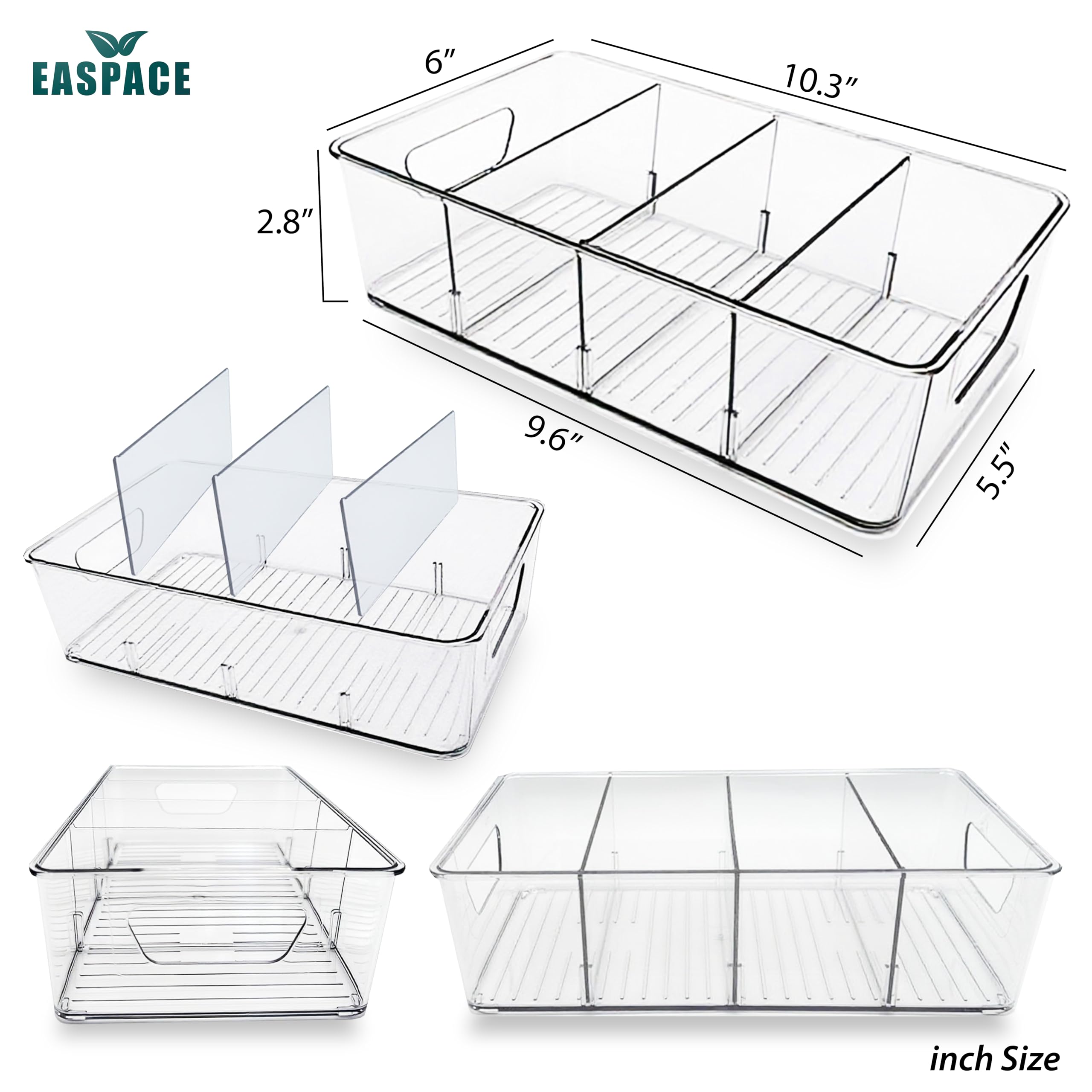 EASPACE 4-Pack Pantry Organizer Bins – Clear Storage Containers for Pantry, Kitchen, Fridge, Cabinet, or Shelf – Perfect for Snacks, Food, Drinks & Multi Purpose
