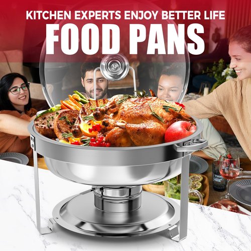 IMACONE Chafing Dish Buffet Set of 2, 5QT Round Stainless Steel Chafer for Catering, Upgraded Chafers and Buffet Warmer Sets with Glass Lid & Holder, Frame, Fuel Holder for Event Party Wedding Holiday