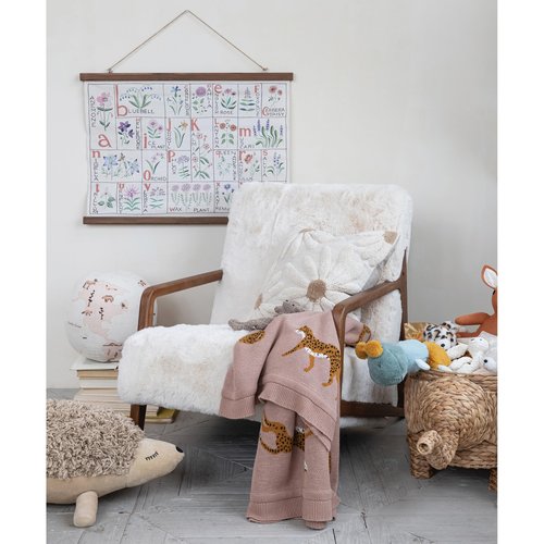 Creative Co-Op Soft Cotton Knit Baby Blanket with Decorative Cheetahs, Mustard Color