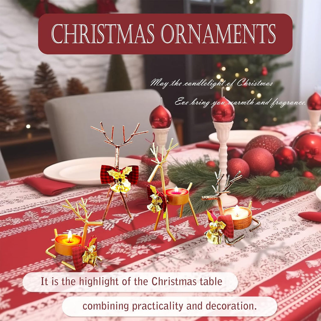 Skiennix Christmas Candle Holders - 4-Piece Reindeer Tealight Set for Holiday Table Decor | Stainless Steel
