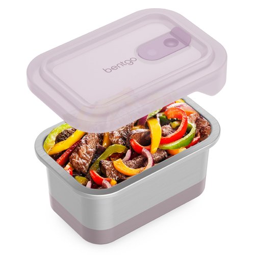 Bentgo MicroSteel Heat & Eat Container – Microwave-Safe, Leak-Proof & Airtight, Easy-to-Clean Lightweight Stainless Steel Reusable Food Storage with Silicone Lid (Lunch Size; 3-Cup Capacity; Dusk)