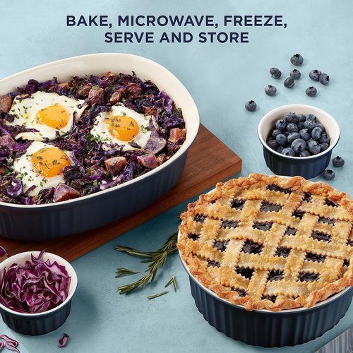 CorningWare Ceramic Bakeware Set - 12-Piece Chip & Crack Resistant Stoneware | French Navy, Oven & Microwave Safe