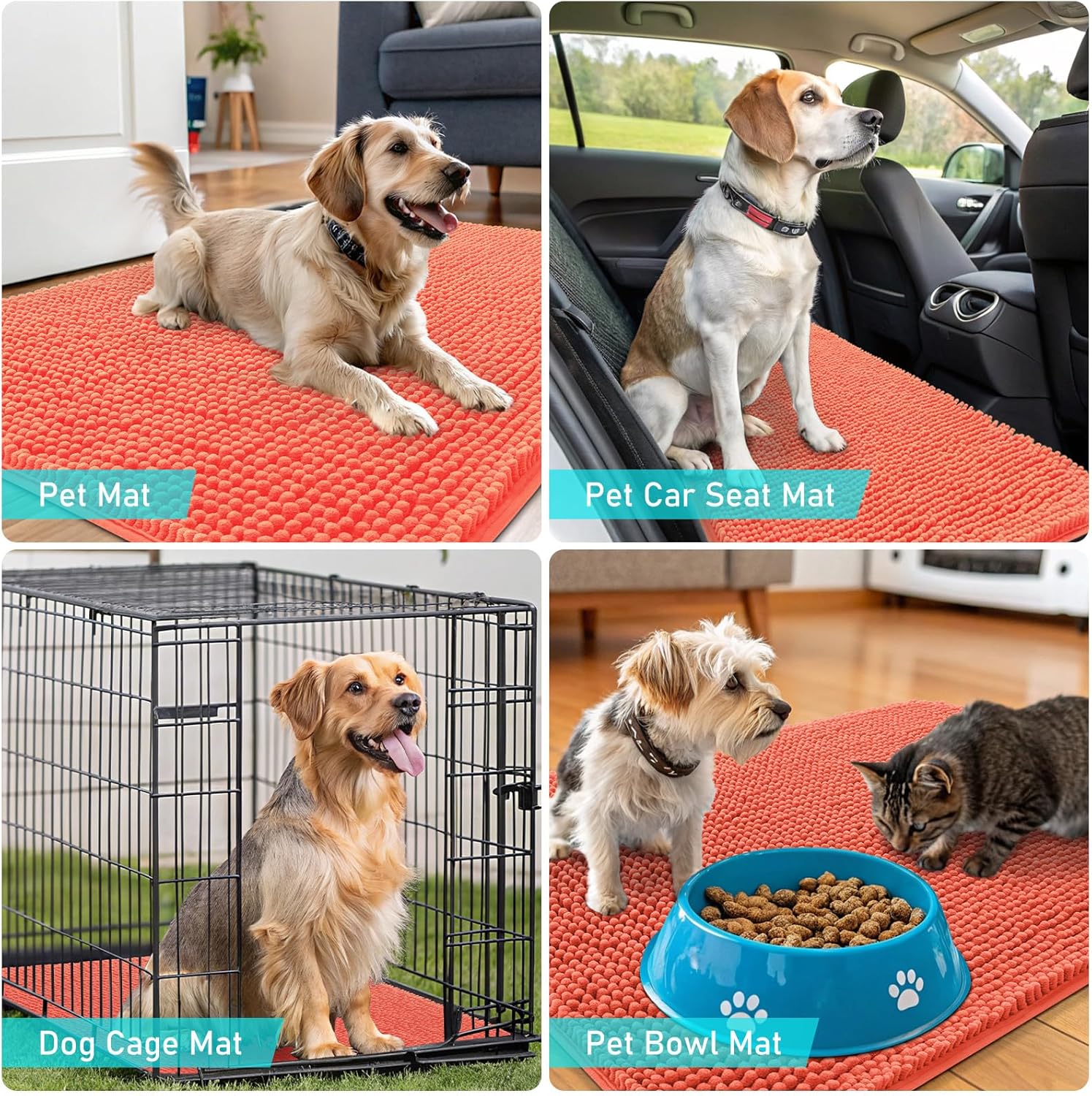 OLANLY Dog Door Mat - Absorbent Non-Slip Mud Mat for Indoor Use | 36x24 Coral, Quick Dry Chenille