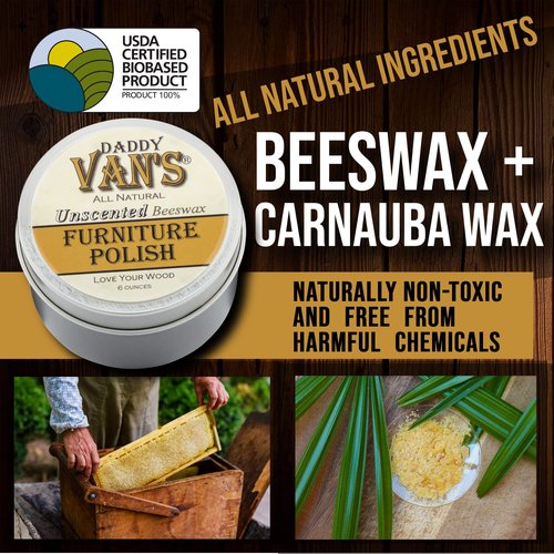 Daddy Van's All Natural Beeswax Furniture Polish – Unscented, Food-Safe Wood Wax for Furniture, Cabinets, Antiques & Butcher Blocks – Non-Toxic, Conditioning & Protective Finish for Wood Surfaces