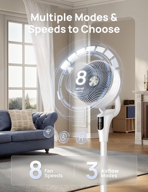 DREO 2026 Upgraded Oscillating Fan - 90ft Airflow, 20dB Quiet Operation, Adjustable Height 38-42''