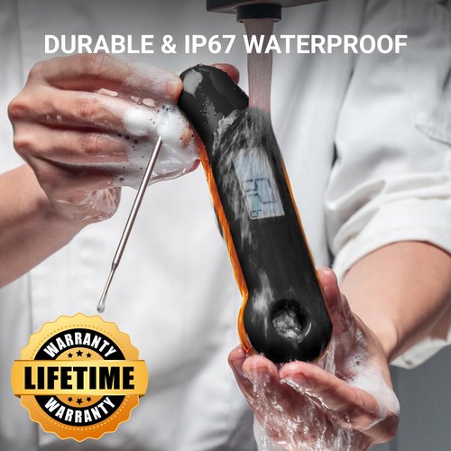 ThermoMaven Professional Meat Thermometer, Instant Read in 0.5 Sec, NIST Certified Accuracy ±0.5°F, IP67 Waterproof, Ambidextrous Backlight, Auto-Rotating Display, for BBQ/Grill/Cooking, Black&Orange