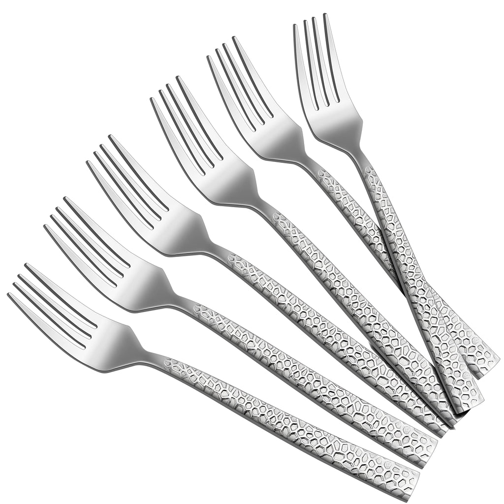 HaWare Hammered 12-Pieces Dessert Forks, Stainless Steel 6.7 Small Salad Forks, Classic Elegant Design, Mirror Polished, Dishwasher Safe