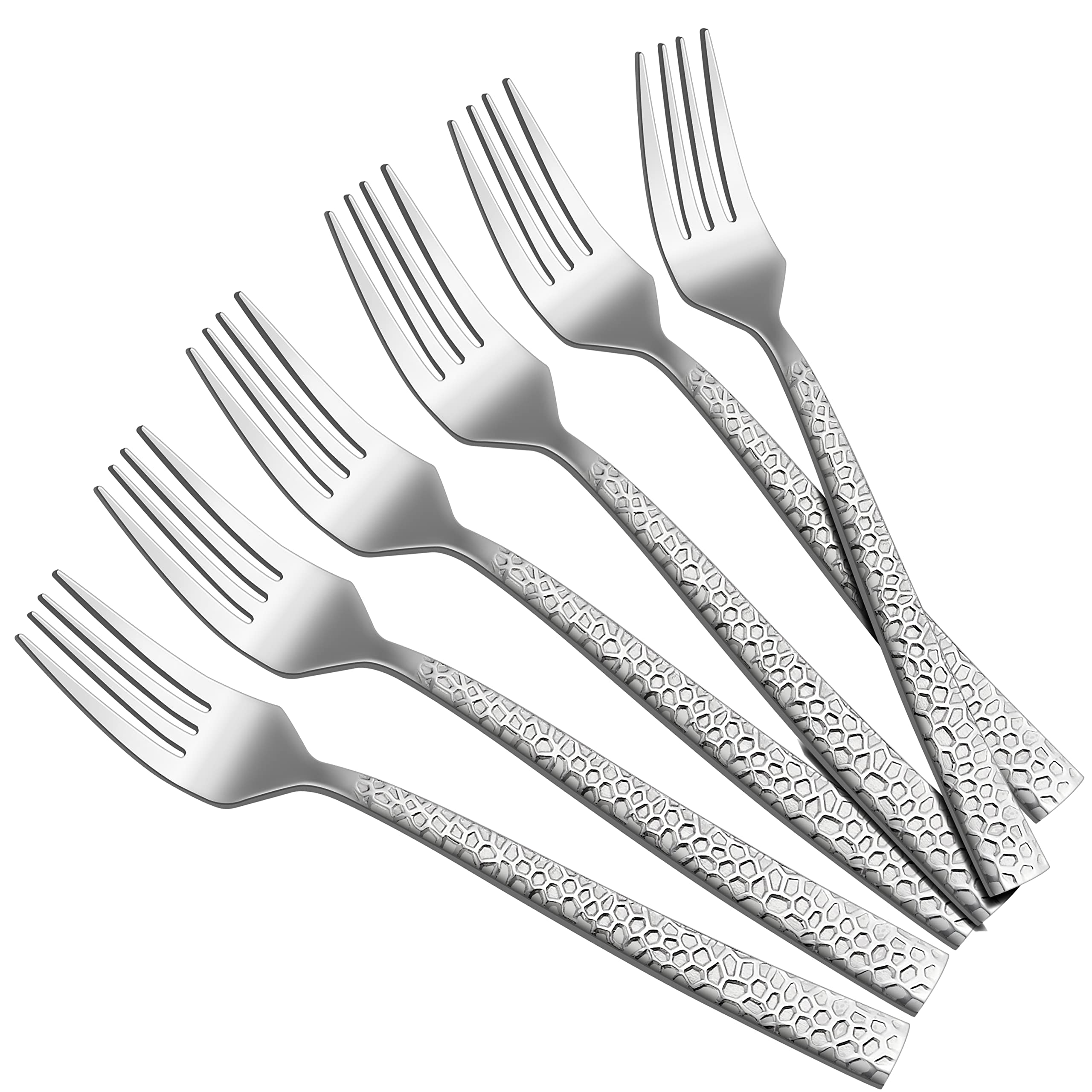 HaWare Hammered 12-Pieces Dessert Forks, Stainless Steel 6.7 Small Salad Forks, Classic Elegant Design, Mirror Polished, Dishwasher Safe