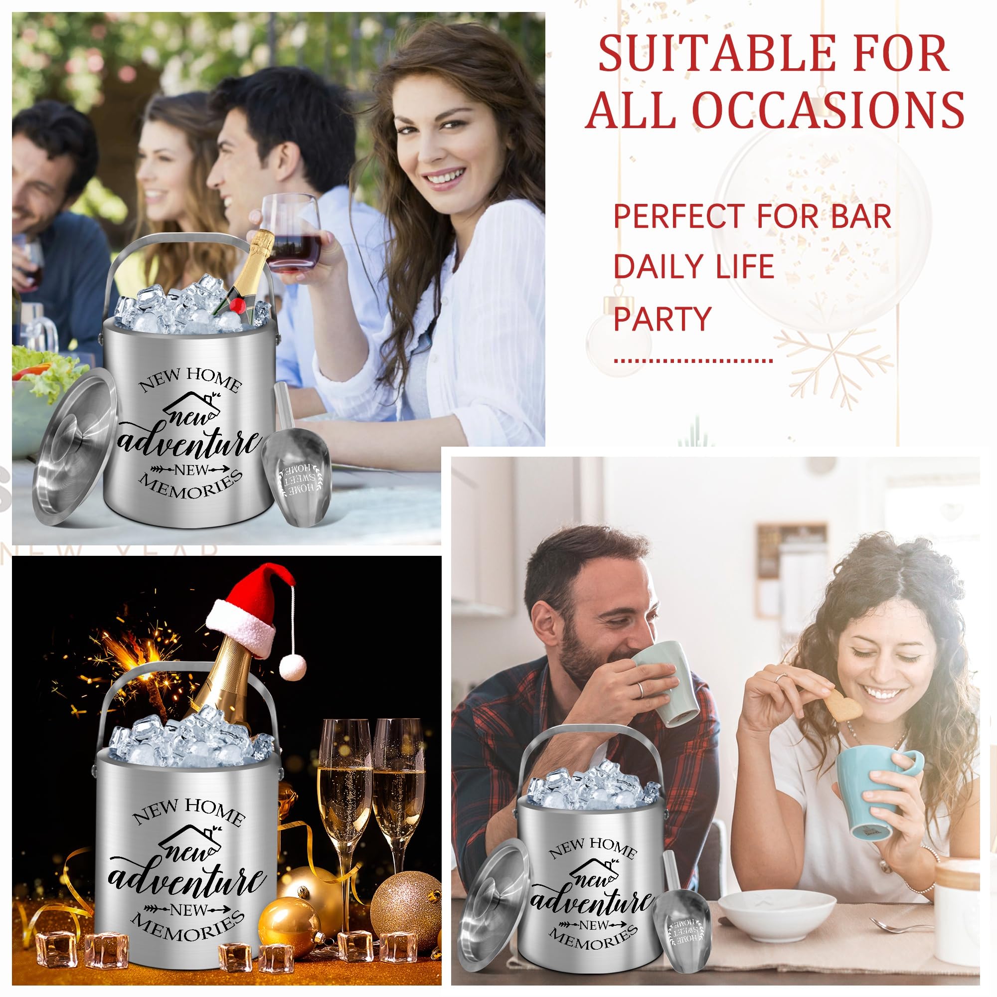 House Warming Gifts New Home, Housewarming Gifts for New House, Best Housewarming Gifts 2025, Stainless Steel Ice Bucket with Lid, Wine Chiller with Handle and Scoop