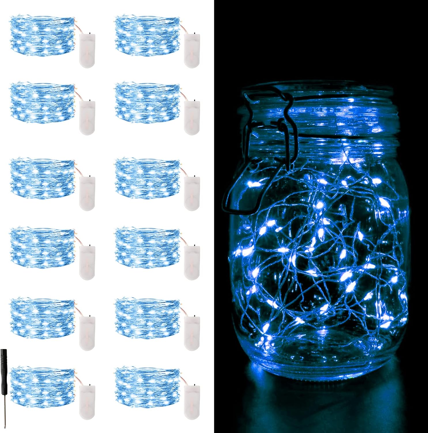 Skiennix 12 Pack Fairy Lights - Battery Operated 7FT 20LED Waterproof Silver Wire for Indoor/Outdoor Decor