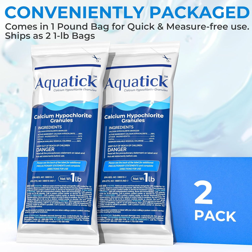 Pro-Grade Chlorine Pool Shock - 68% Cal-Hypo Granular Sanitizer for Crystal Clear Water | 2 Pack, 2lb