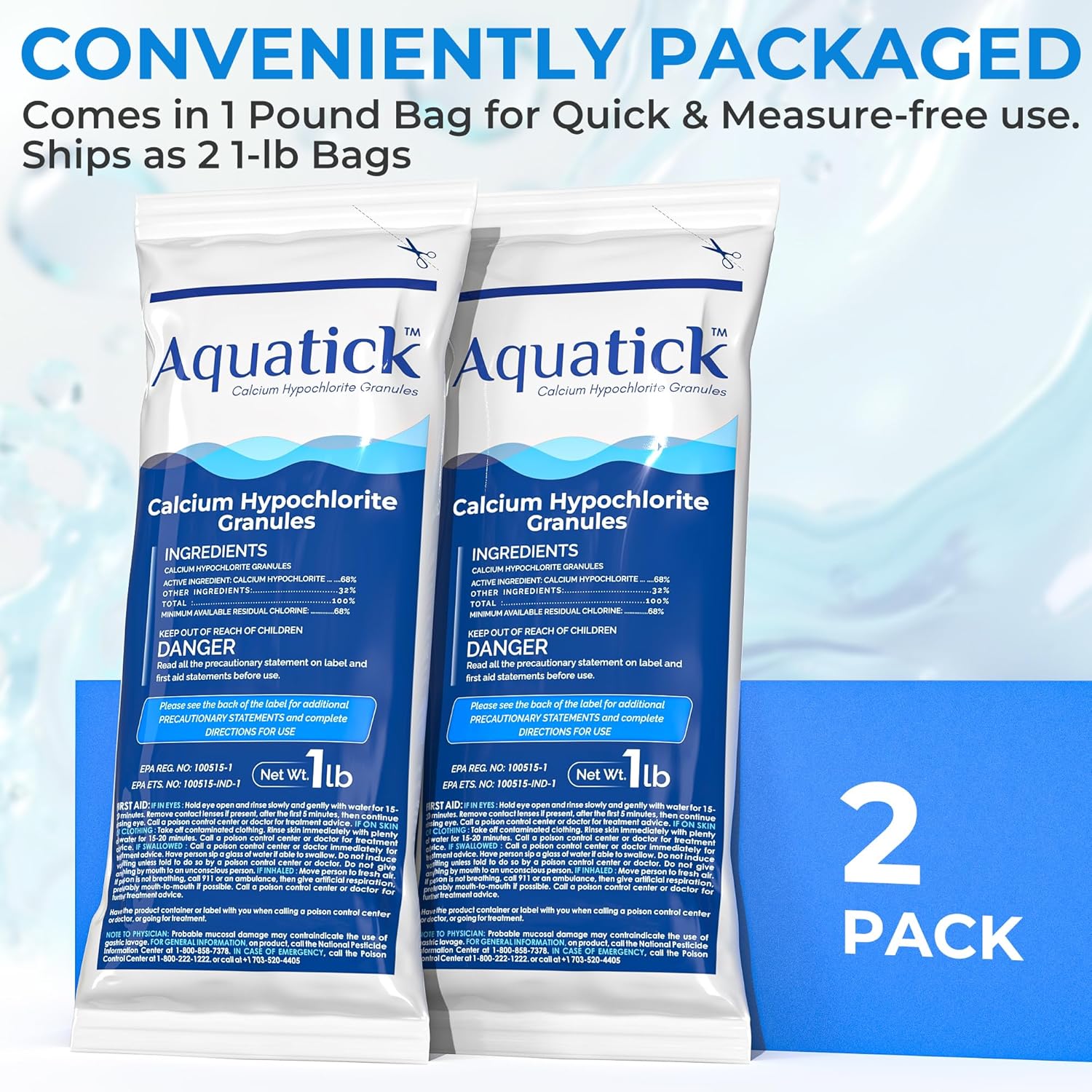 Pro-Grade Chlorine Pool Shock - 68% Cal-Hypo Granular Sanitizer for Crystal Clear Water | 2 Pack, 2lb