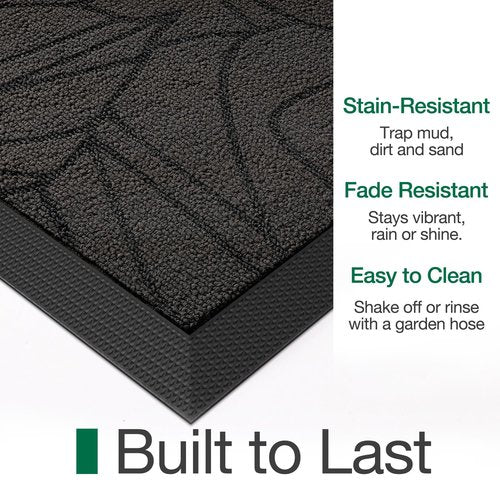 LUMI Premium Front Door Mat 24"x36", Non-Slip Heavy Duty Rubber Welcome Mats, Embroidered Tree Dirt Trapper Doormat for Indoor Outdoor Entryway, Porch, Patio, Grey Gold Monstera