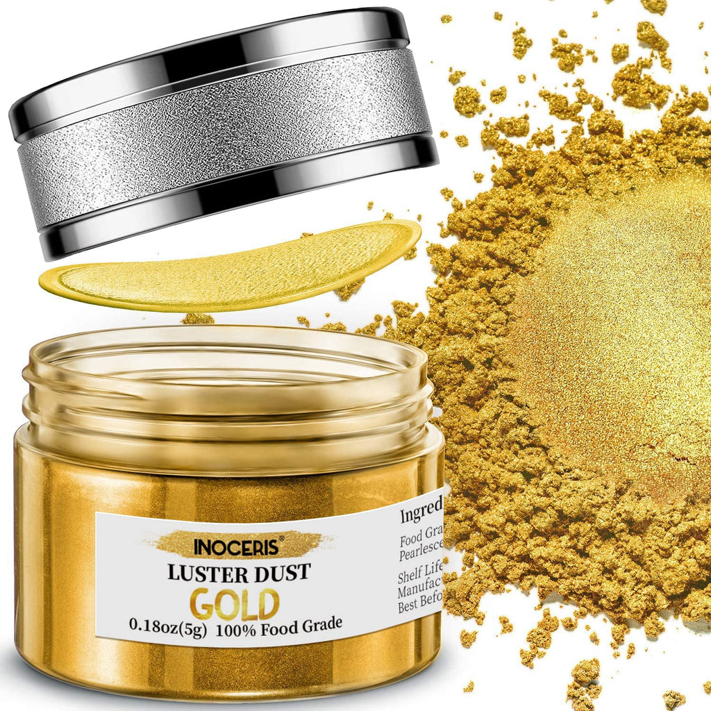 **INOCERIS Edible Luster Dust - 5g Food Grade Metallic Gold Cake Decorating Powder**