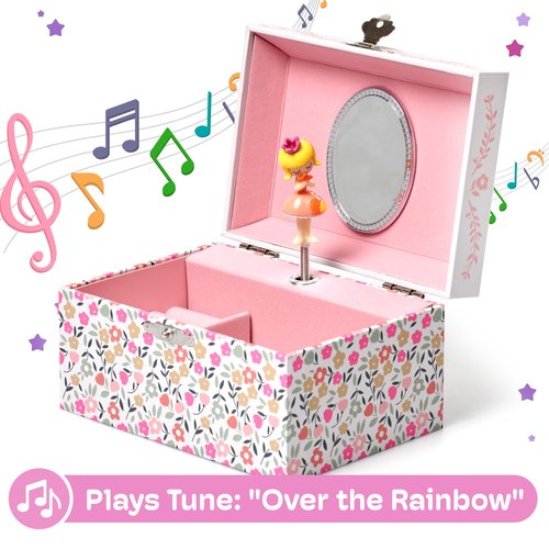 Jewelkeeper Girls Musical Jewelry Box - Durable Pine Fiberboard with Pink Lining - Kids Jewelry Box - The Beautiful Dreamer Tune - Gifts for Girls - Fairy Jewellery Box - 6x4x3.5in
