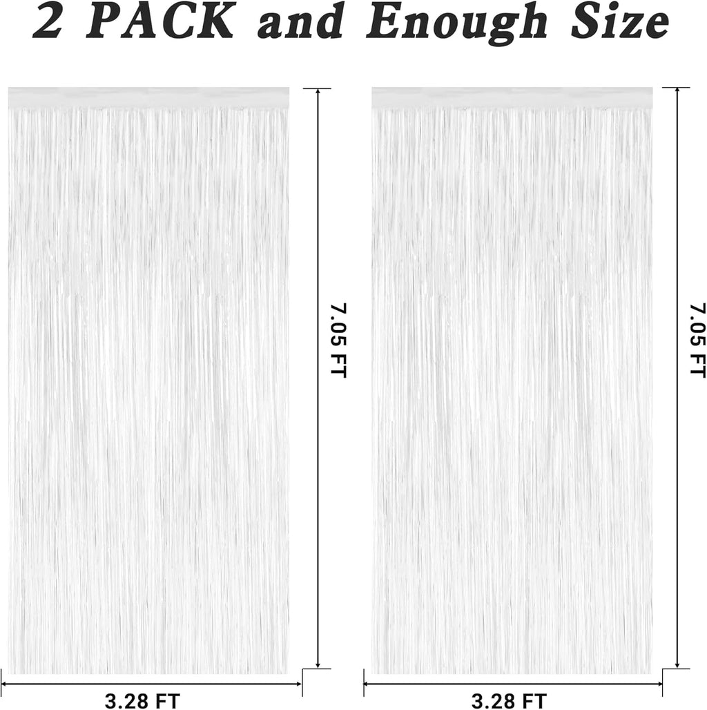 Tinsel Backdrop by [Brand Name] - 2 Pack Metallic Foil Fringe Curtains | 3.28 x 7.05 Feet for Parties & Weddings