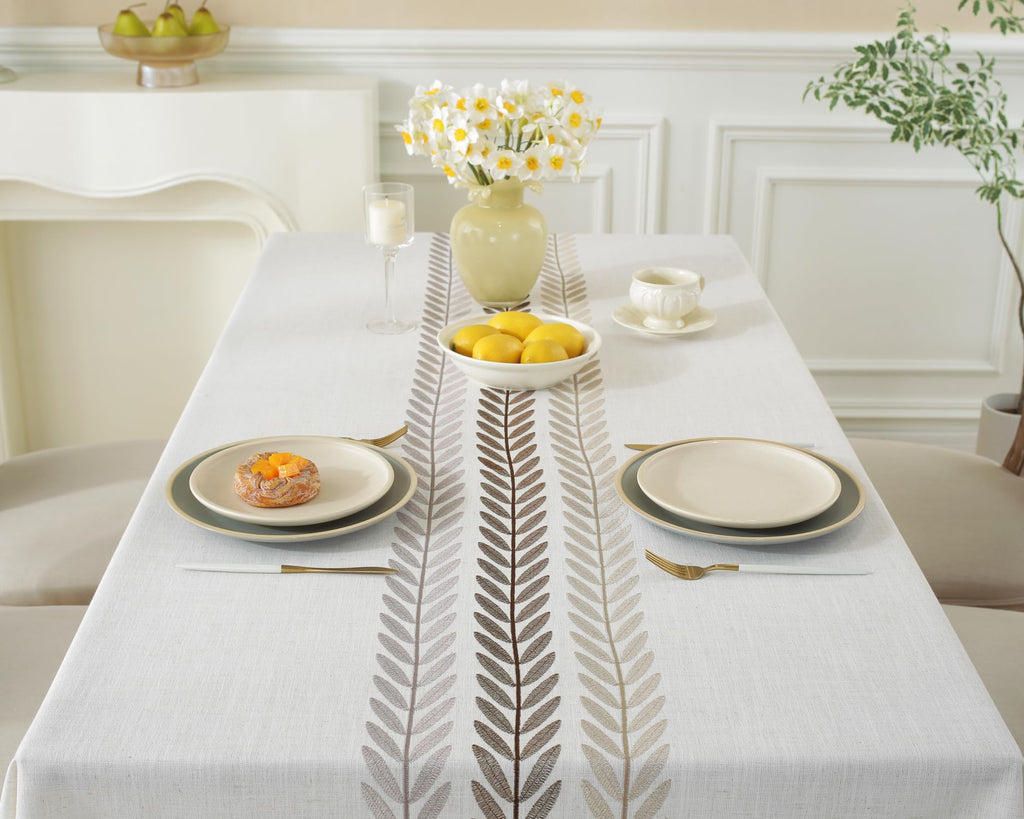 Alsoo Embroidered Tablecloth Square 55 x 55 Inch, Farmhouse Otanical Floral Table Cloth Waterproof Washable Cotton Linen Fabric for Kitchen Dining Festival
