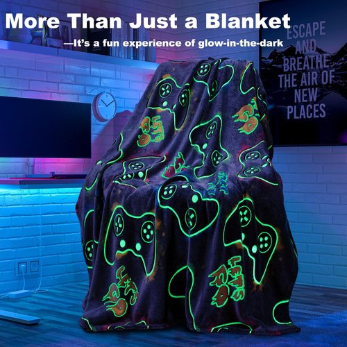 Glow in The Dark Gaming Blanket 60"x80" Gamer Controller Throw Blanket, Valentines Day Gift Gaming Gifts Toys for Kids Teen Son Boys, Soft Gaming Blanket Gamepad Presents Game Decor Blankets