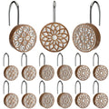 BreezeHug 12pcs Boho Shower Curtain Hooks Decorative Shower Curtain Hangers for Bathroom Rod Resin Round Rings with Brown Floral Pattern, Waterproof