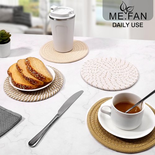 ME.FAN 7-Inch Cotton Thread Weave Trivets | Set of 4 Large Hot Pads for Pots & Pans - Protects Countertops