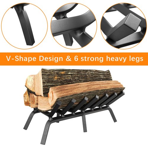 Mr IRONSTONE Fireplace Grate 24 inch Solid Steel Heavy Duty Firewood Log Burning Rack Fire Grates for Outdoor Kindling Tools Pit Indoor Fireplace Log Holder Wrought Iron Wood Stove