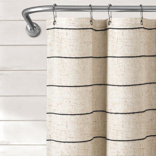 XOGUIBO Black Linen Striped Shower Curtain, Boho Beige Shower Curtains for Bathroom, 72 x 72