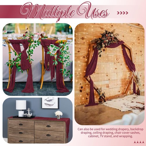 16 Pack Burgundy Table Runners 10FT Cheesecloth Table Runner Boho Gauze Table Runner Long Rustic Sheer Fabric Table Runners for Wedding Party Bridal Shower Farmhouse & Home Decor