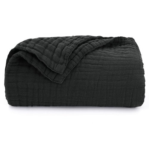 Love's cabin 100% Cotton Muslin Blanket, 6 Layer Lightweight Breathable Gauze King Size Blanket 108 x 90 Inches, Soft Summer Blanket for Bed, Black