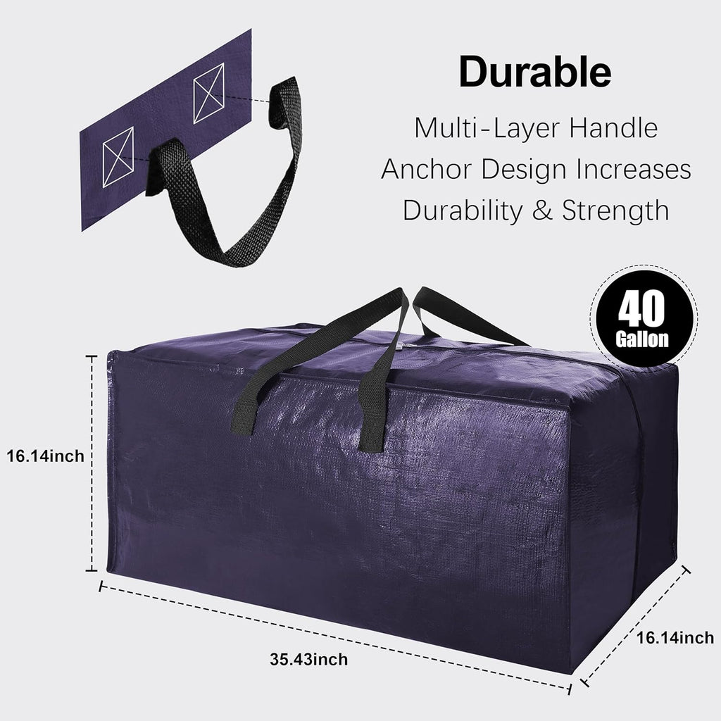 Skiennix Extra Large Moving Bags - Heavy Duty Storage Totes with Backpack Straps & Strong Handles | 40 Gallon, Blue