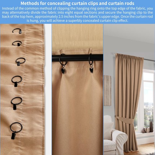 Manysky Curtain Rings with Clips, 42 Pack Metal Drapery Rings with Clips Hooks Hangers for Hanging Drapes Bows Hats, Drapes Rings 1.26 in Interior Diameter, Fits Up to 1 in Curtain Rod, Black