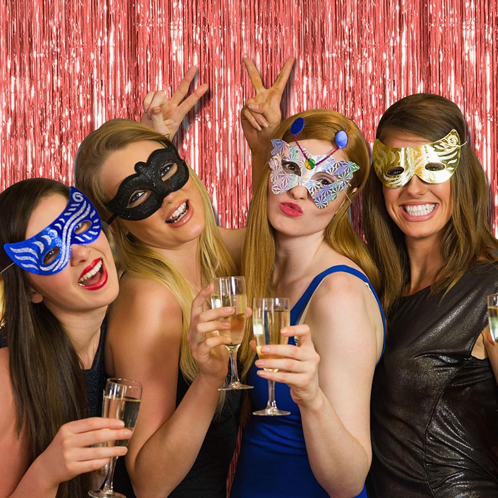 Skiennix 20 Pack Rose Gold Fringe Curtain Backdrop - Metallic Tinsel Streamers for Parties & Events