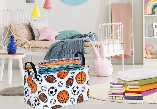 DUYIY Rectangle Basketball Football Gift Storage Basket Home Shelf Storage Basket Organizer Box Clothes Laundry Hamper Nursery Basket Laundry Basket with Handles （Color Balls）
