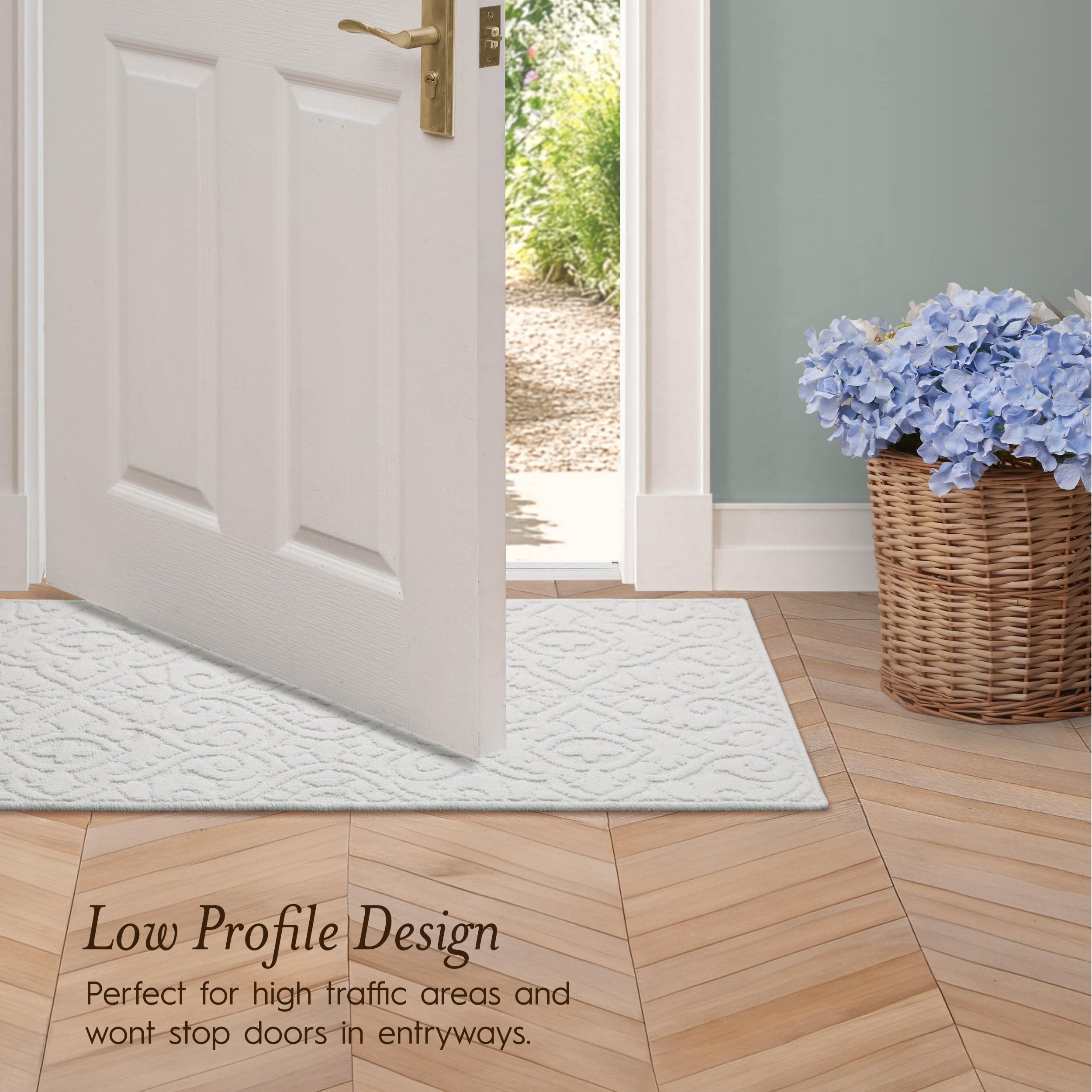 Laura Ashley Hi-Low Tufted 26" x 96" Washable Skid-Resistant Runner Rug - Ivory Feya Solid