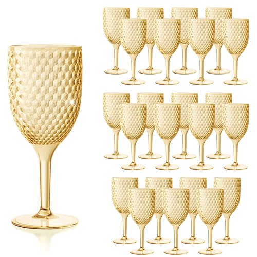 LEYIQU Plastic Wine Glasses 13oz, Acrylic Goblets Toasting Glassware, Unbreakable Cups Drinking Glasses for Bar Party, Wedding, Valentine’s Day (24, Gold)