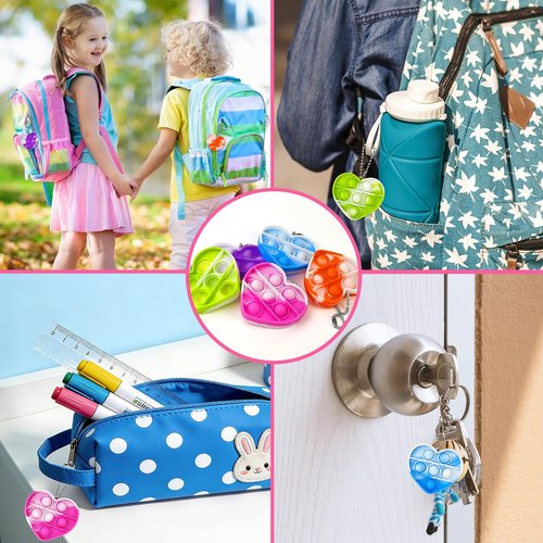 Wondrus Holiday Gifts Exchange Cards for Classroom Kids 28 Pcs, Heart Pop Fidget Toys with Keychains for Preschool Toddlers,Non Candy Party Favors Goodie Bag Stuffers for Kindergarten Boys Girls