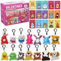 28 Pack Valentines Day Gift Cards for Kids with Mini Animal Plush Toys Keychains,Stuffed Animal for Students Classroom Exchange,Valentines Party Favor Supplies,Game Prizes,Gift for Toddlers Girls Boys